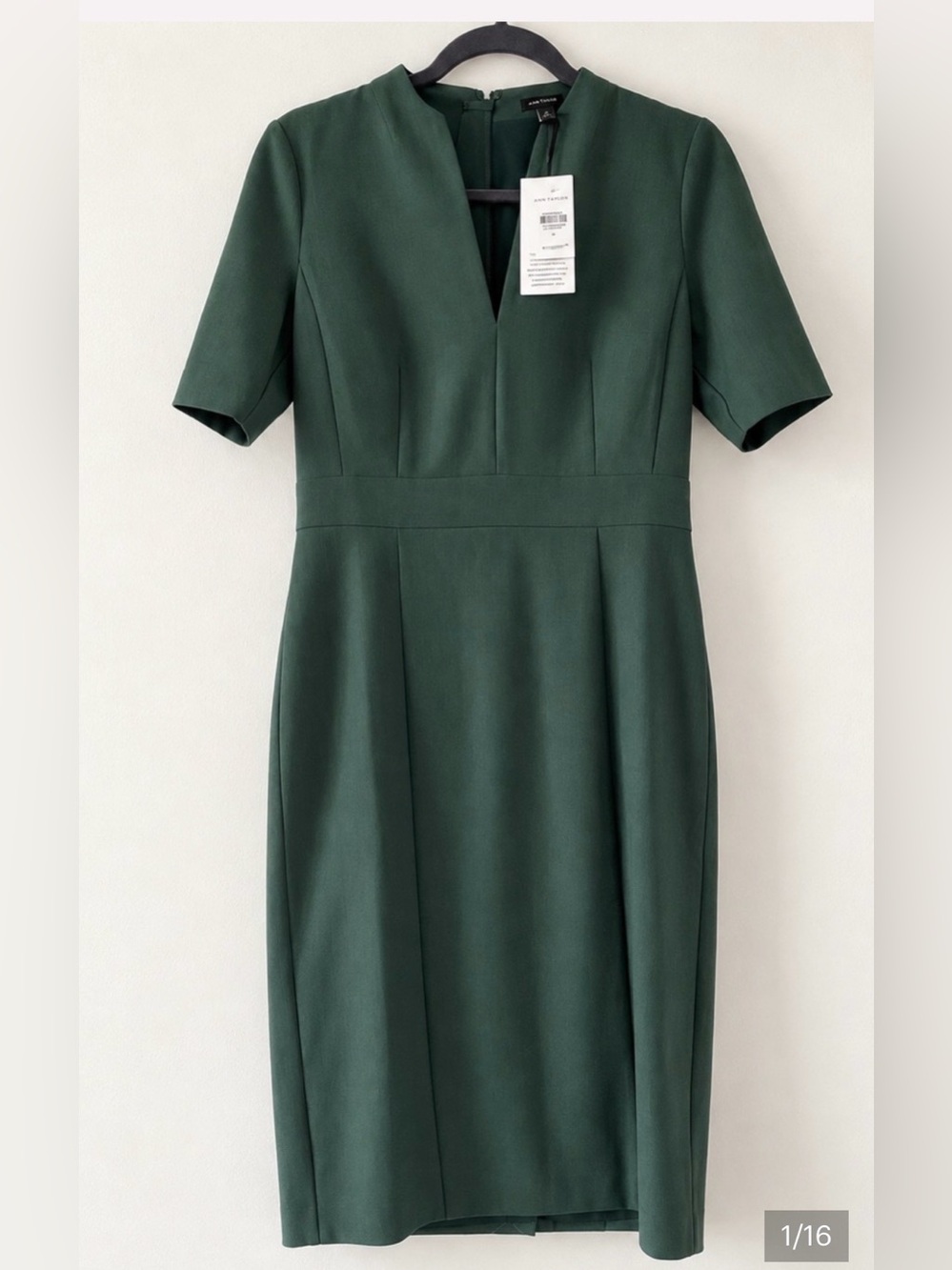 ANN TAYLOR Emerald Green Split Neck Sheath Dress Size 6 NWT Fall Workwear